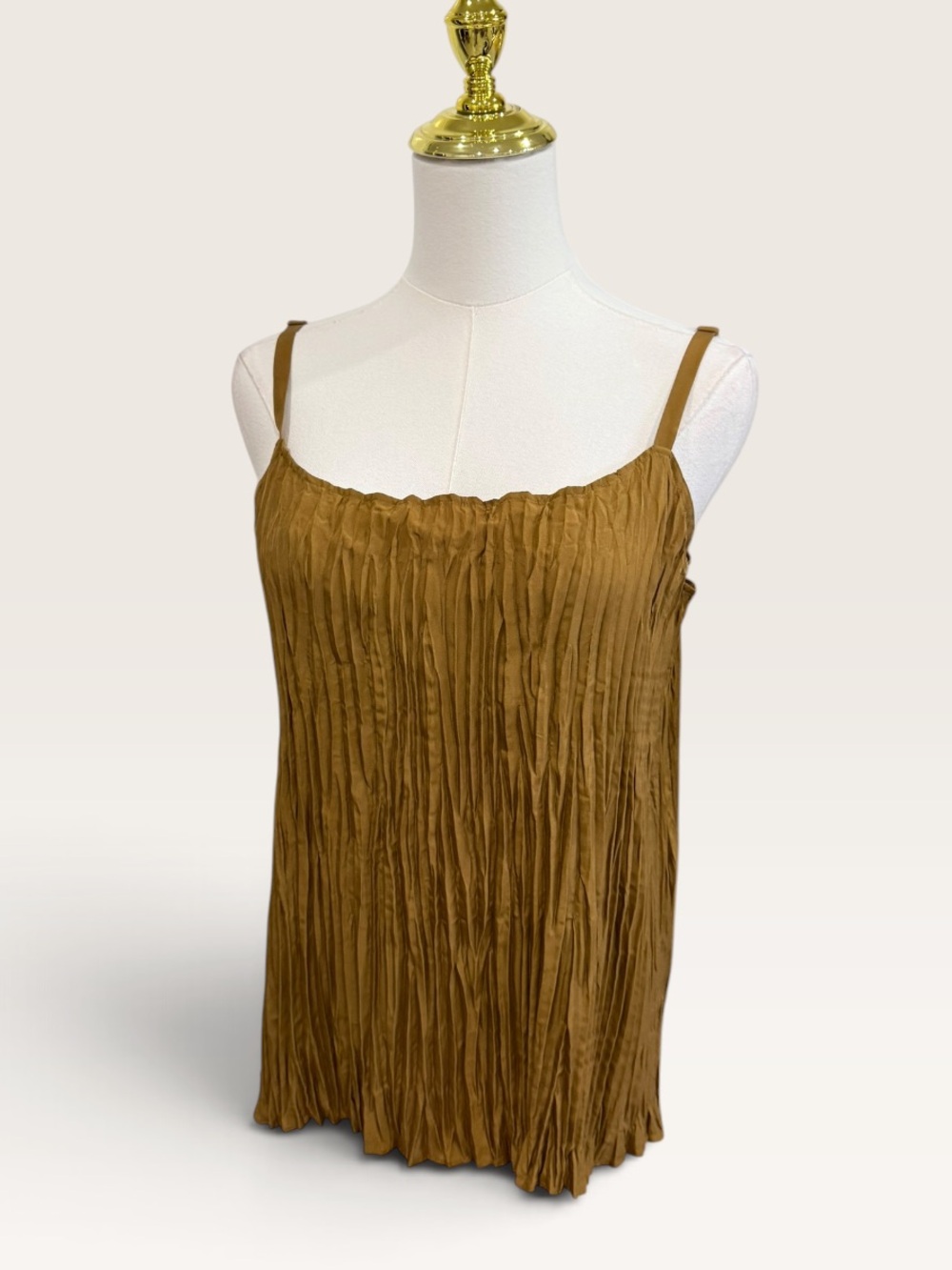 Eileen Fisher XS 100% Silk Camisole Crinkled Pleated  Scoop Neck Top Bronze NWT